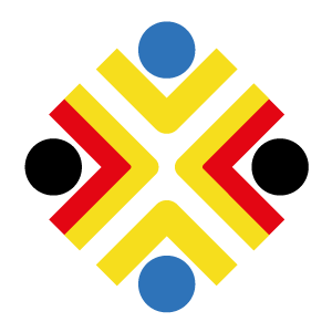 Das Logo des Deutsch-Ukrainischen Zentrums in Rostock zeigt sich in den Farben blau und gelb für die Ukraine und rot und schwarz für Deutschland.