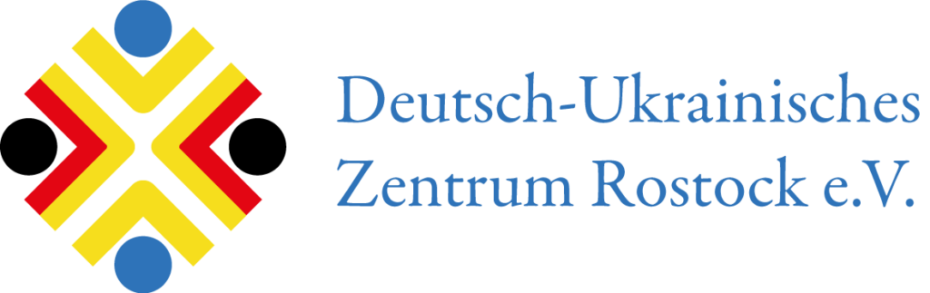 Das Logo des Deutsch-Ukrainischen Zentrums in Rostock zeigt sich in den Farben blau und gelb für die Ukraine und rot und schwarz für Deutschland.